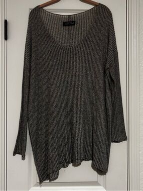 Audrey 3+1 Charcoal Ribbed V-Neck Sweater